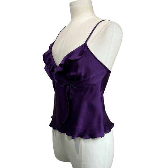 Fredericks of Hollywood Silk Ruffle Tank Top Purple Y2K Camisole Women’s L - Picture 2 of 8